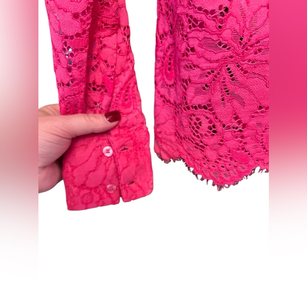 Worthington Women’s Size XS Top NWOT Button Down Petaluma Pink Lace Collared - Picture 6 of 10